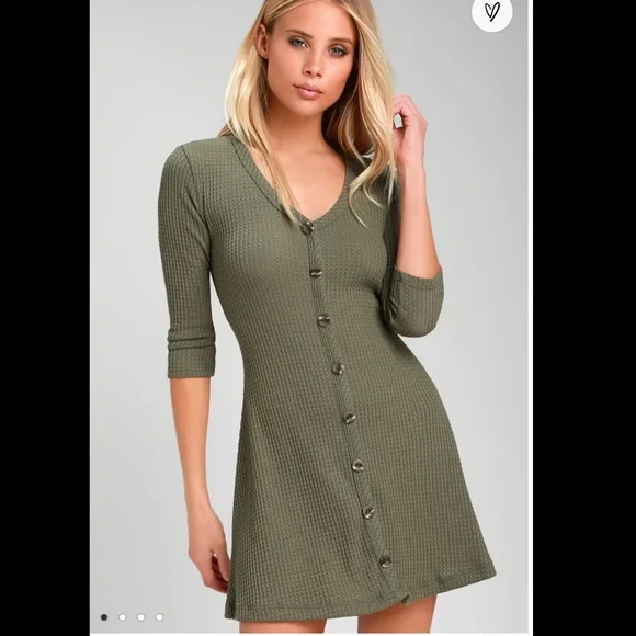 Lulus | Dresses | Splendid Style Olive Green Buttonfront Knit Swing Dress |  Poshmark